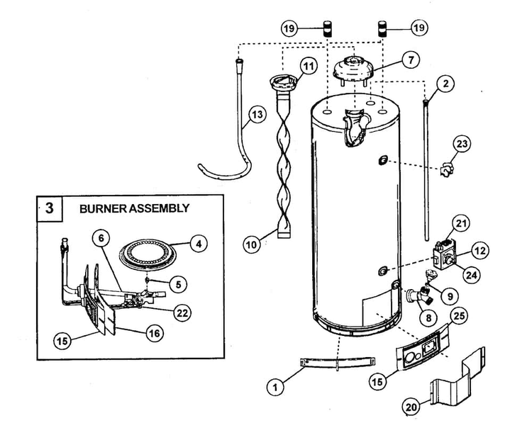 Water Heater Diagram and Parts List for 153336161  Kenmore Water Heater
