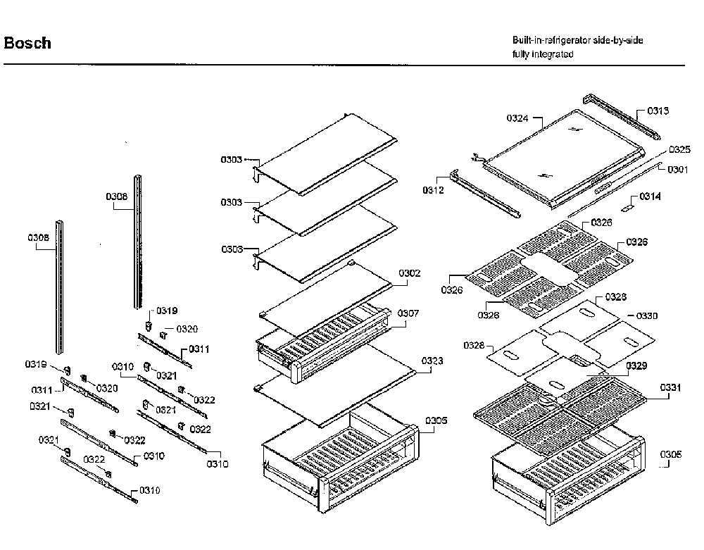 Shelfs Diagram and Parts List for B30IR800SP 02 Bosch Refrigerator