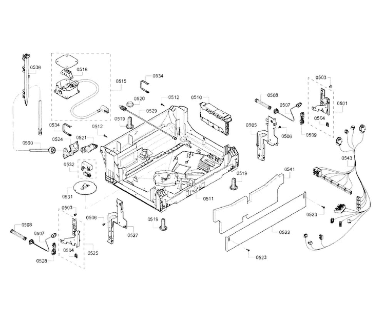 Base Diagram and Parts List for SHE53T52UC 02 Bosch Dishwasher
