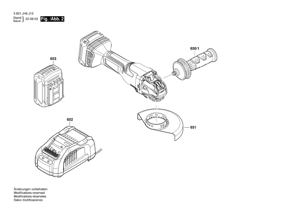 Diagram 2 Diagram and Parts List for GWX18V-13PN 3 601 JH6 J13 Bosch Angle Grinder