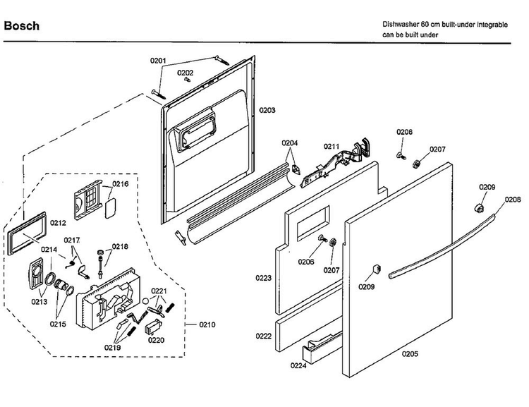 Door Diagram and Parts List for SHX33A02UC 42 Bosch Dishwasher