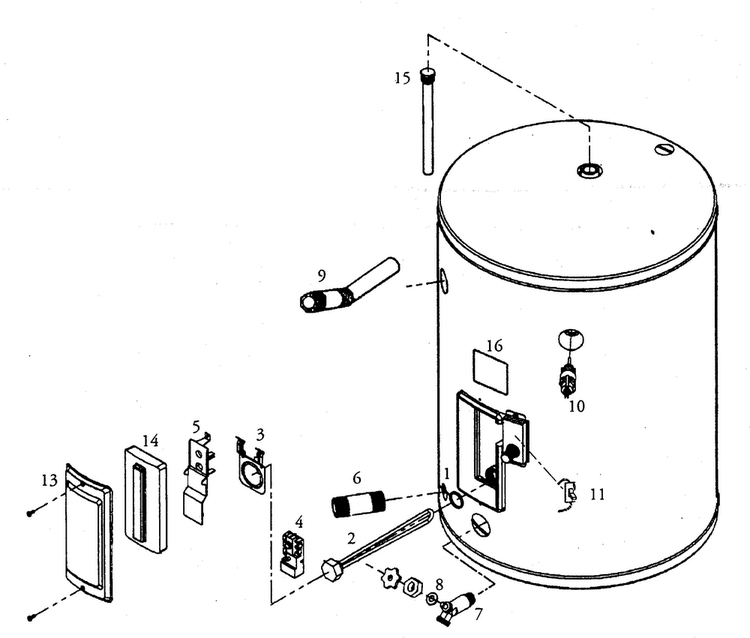 Water Heater Diagram and Parts List for 153316330  Kenmore Water Heater