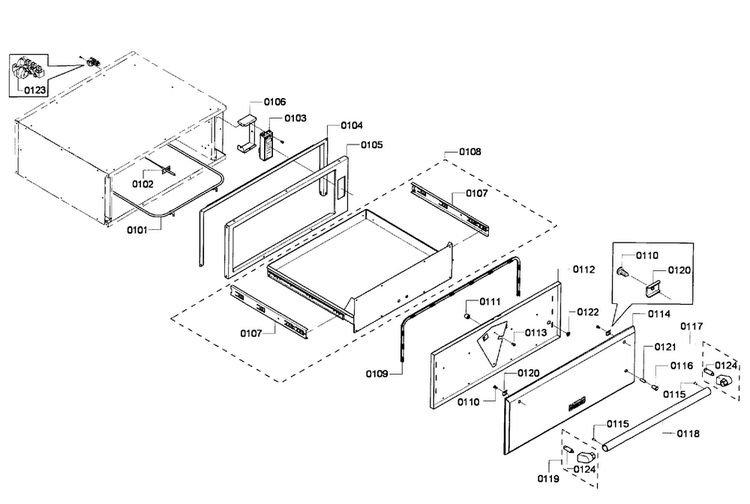 Drawer Assy Diagram and Parts List for WD30EP 02 Thermador Warming Drawer