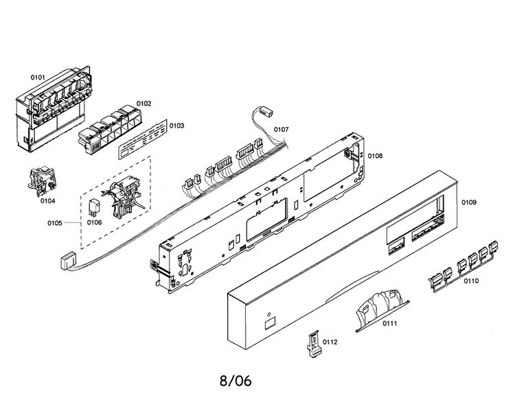 Fascia Panel/control Unit Diagram and Parts List for SHE47C06UC 21 Bosch Dishwasher