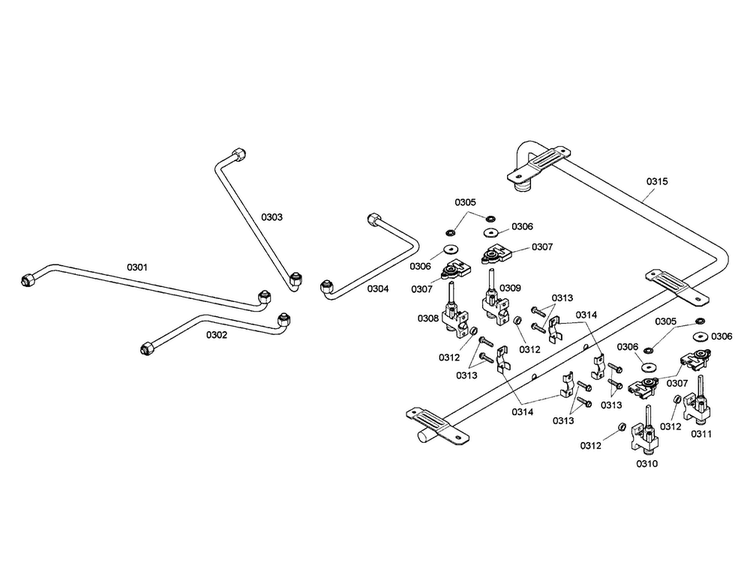 Valves/manifold Diagram and Parts List for SGS304FS 01 Thermador Cooktop