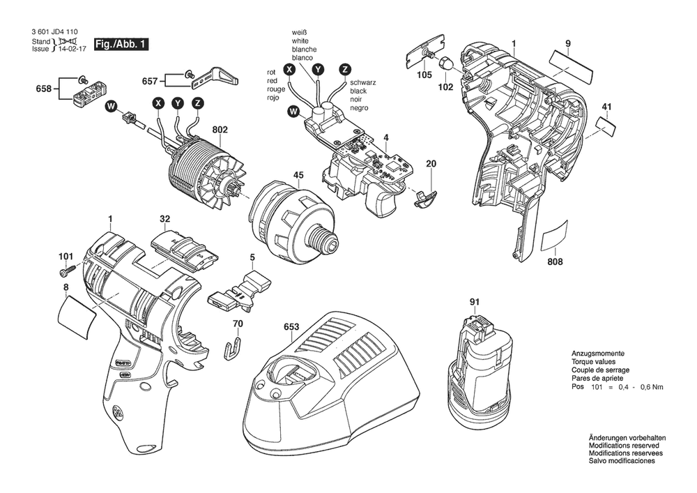 Section 1 Diagram and Parts List for 3601JD4110  Bosch Screwdriver