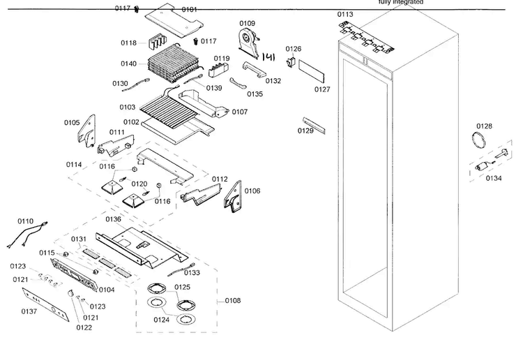 Cabinet Assy Diagram and Parts List for B24ID80NLP 01 Bosch Freezer