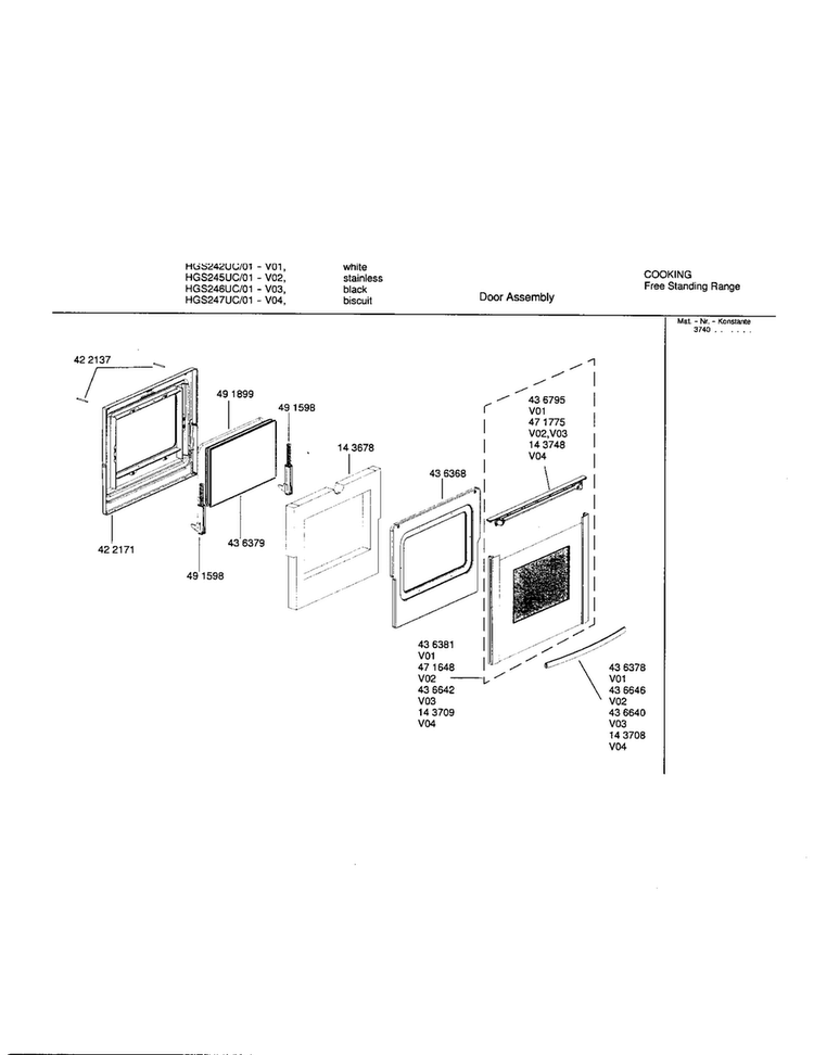 Door Assembly Diagram and Parts List for HGS247UC 01 Bosch Range