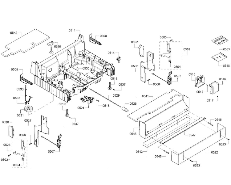 Base Assy Diagram and Parts List for SHX55R55UC 64 Bosch Dishwasher