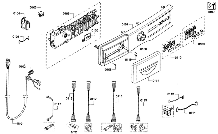 Front Panel Diagram and Parts List for WFVC844PUC 23 Bosch Washer