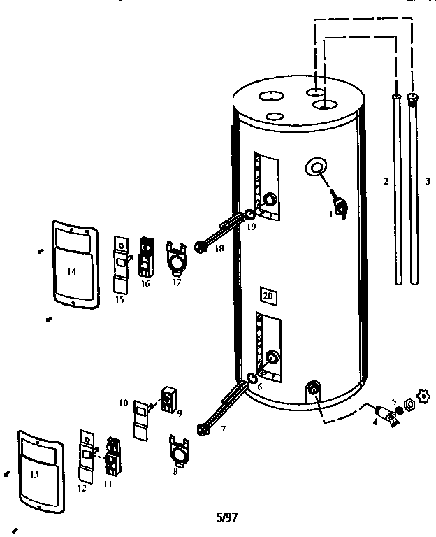 Replacement Parts Diagram and Parts List for 153324160  Kenmore Water Heater