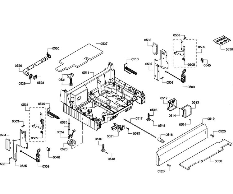 Base Assy Diagram and Parts List for SHE43P12UC 61 Bosch Dishwasher
