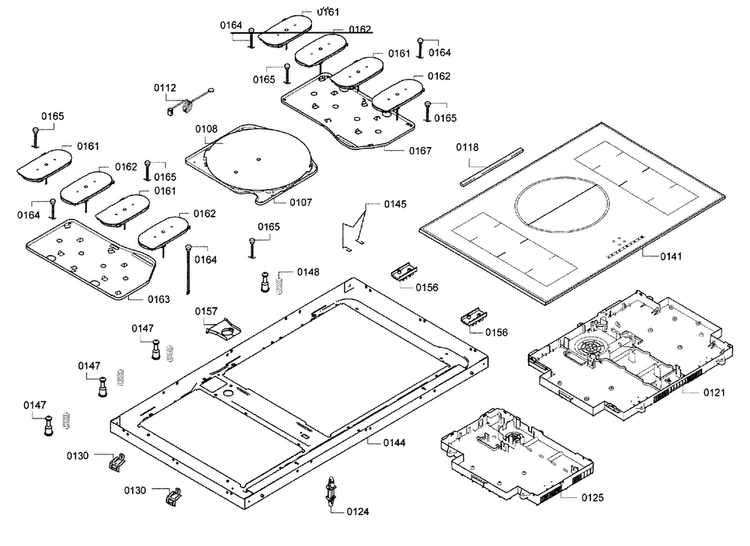 Cooktop Assy Diagram and Parts List for NITP666SUC 01 Bosch Cooktop