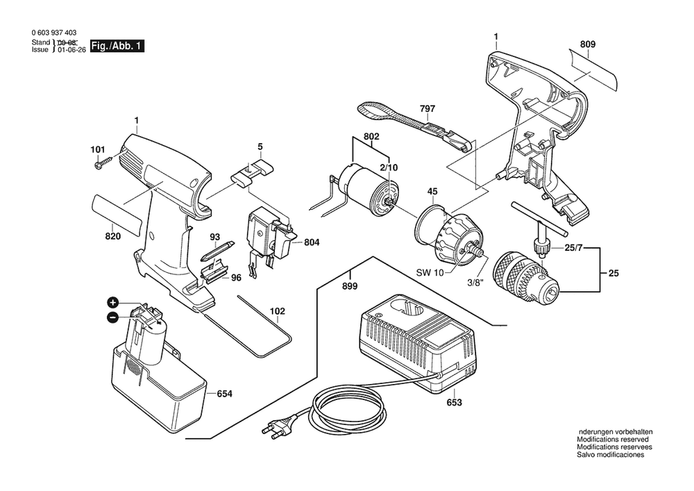 Section 1 Diagram and Parts List for 0603937420  Bosch Screwdriver