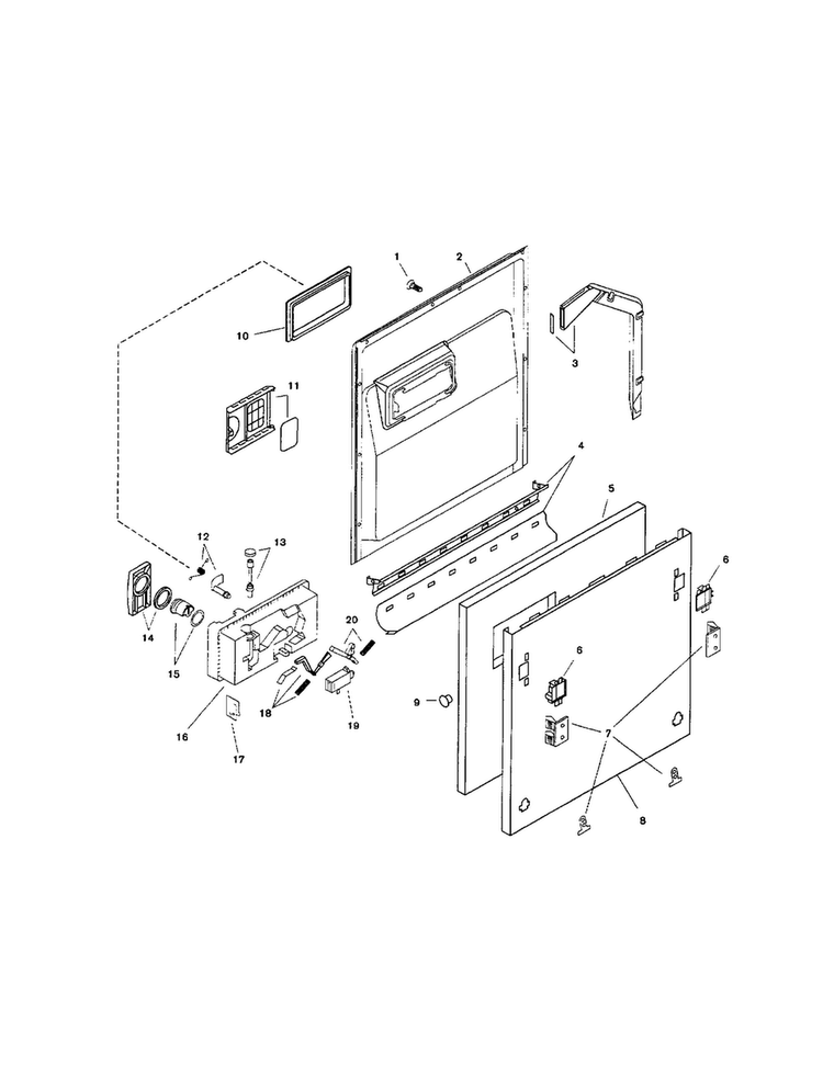 Door Assembly Diagram and Parts List for SHI6802UC 11 Bosch Dishwasher