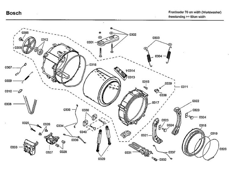 Tub Diagram and Parts List for WFMC4301UC 03 Bosch Washer
