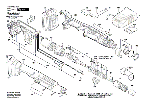 Bosch Angleexaction15-500 (3602d9461 1 Diagram and Parts List for 15-500 3602D94611 Bosch Screwdriver
