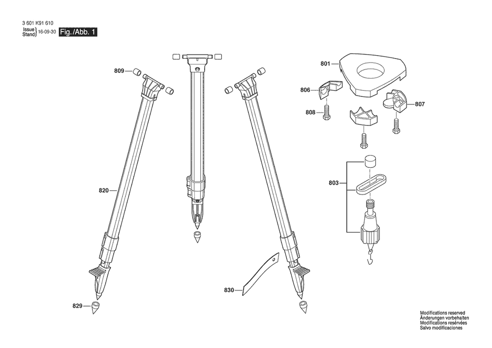 Section 1 Diagram and Parts List for BT152 3601K91500 Bosch Tool Stand & Cart