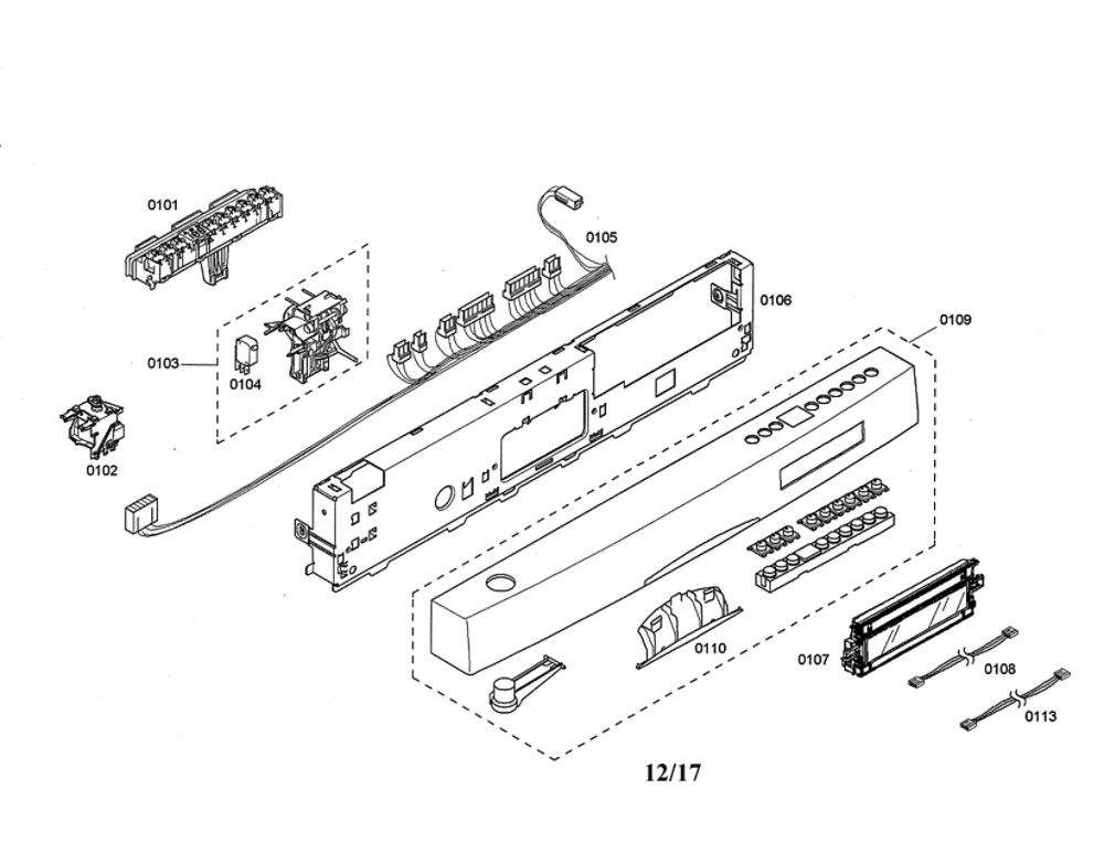 Facia Panel/Display Module Diagram and Parts List for SHE68M05UC 46 Bosch Dishwasher