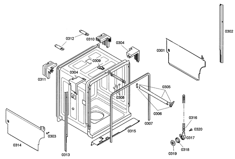 Cabinet Diagram and Parts List for SHE42L15UC 50 Bosch Dishwasher