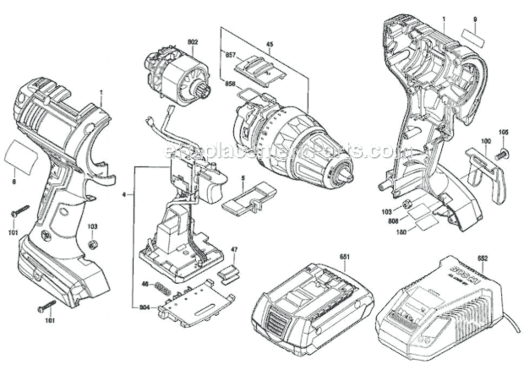 Page A Diagram and Parts List for DDS181 3601H66110 Bosch Cordless Drill