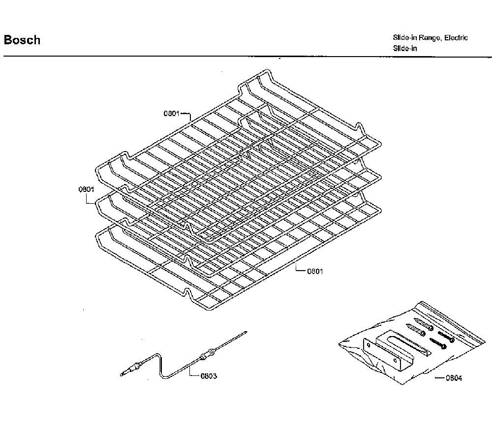 Shelfs Diagram and Parts List for HII8055U 01 Bosch Range
