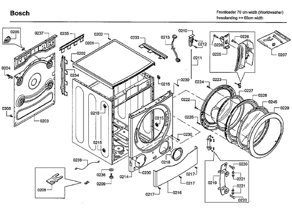 Cabinet Diagram and Parts List for WFVC544CUC 23 Bosch Washer