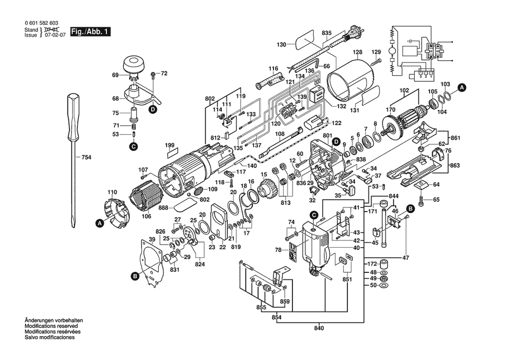 Section 1 Diagram and Parts List for 0601582641  Bosch Jig Saw