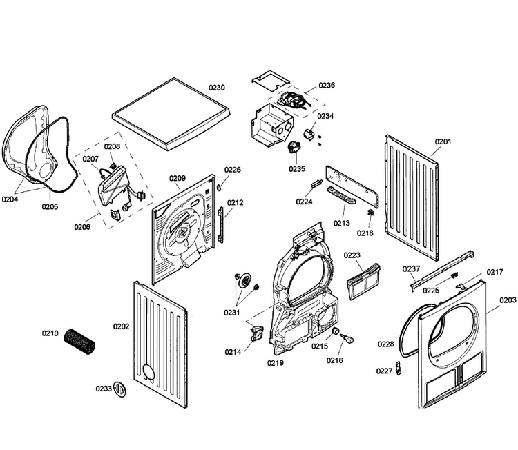 Cabinet Diagram and Parts List for WTV76100US 03 Bosch Dryer