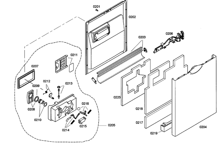 Door Assy Diagram and Parts List for SHE68M05UC 47 Bosch Dishwasher