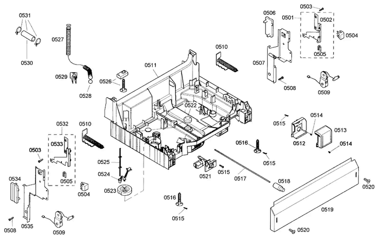Base Assy Diagram and Parts List for SHE42L16UC 37 Bosch Dishwasher
