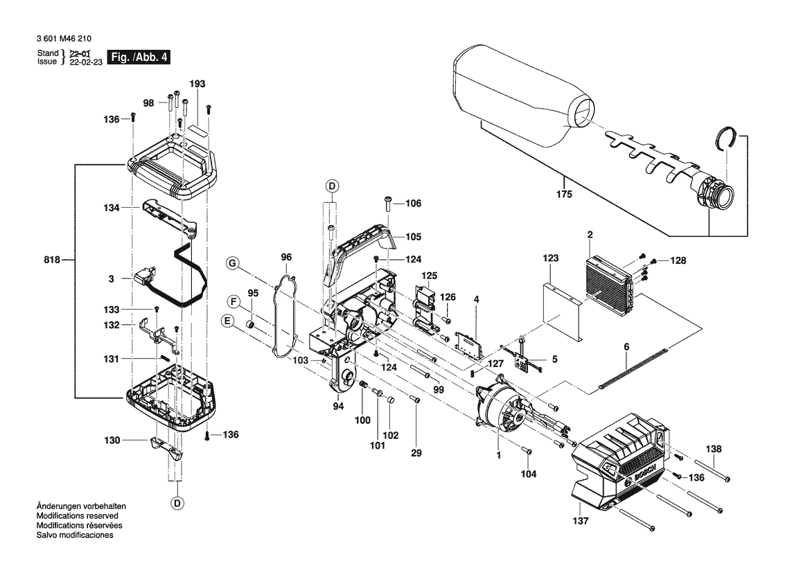 Figure 5 Diagram and Parts List for 3601M46210 GCM18V-12SDN Bosch Miter Saw