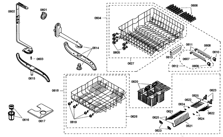 Rack Assy Diagram and Parts List for SHE46C05UC 47 Bosch Dishwasher