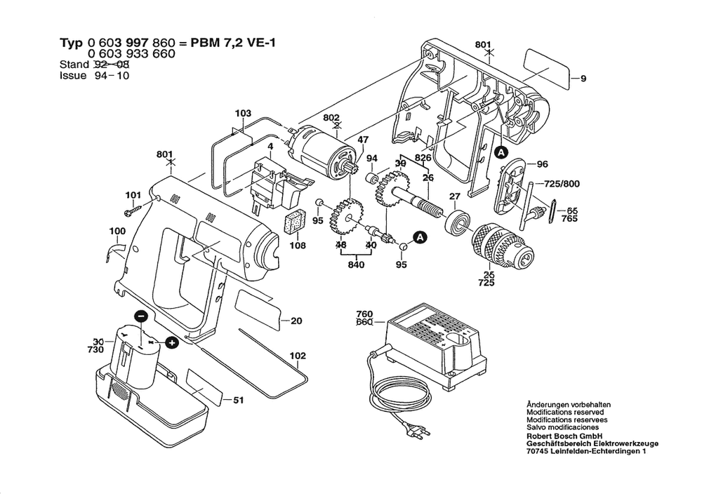 Section 1 Diagram and Parts List for 0603997860  Bosch Cordless Drill
