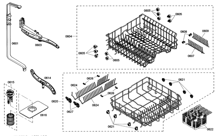 Shelfs Assy Diagram and Parts List for SHE5AM02UC 01 Bosch Dishwasher
