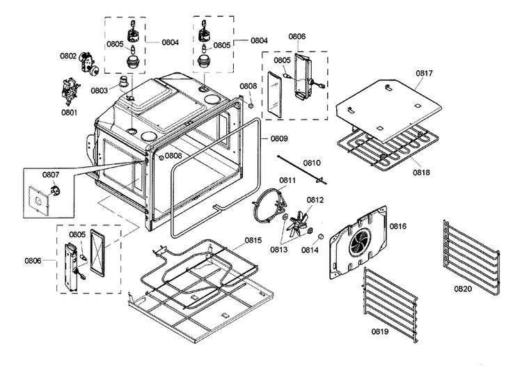 Oven Cavity Diagram and Parts List for POM301 02 Thermador Microwave