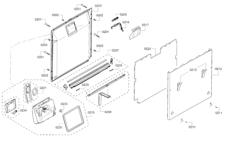 Door Diagram and Parts List for SHV68T53UC 04 Bosch Dishwasher