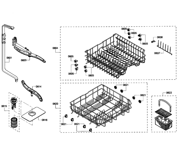Baskets Diagram and Parts List for SHE4AM15UC 03 Bosch Dishwasher
