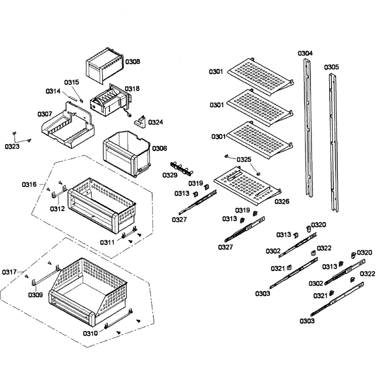 Shelfs Diagram and Parts List for T24IF70NSP 37 Thermador Freezer
