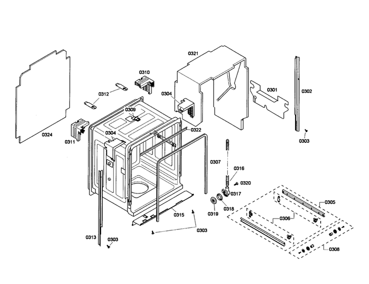 Body Diagram and Parts List for SHE55P05UC 53 Bosch Dishwasher