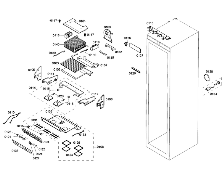 Cabinet Parts Diagram and Parts List for T24ID80NRP 19 Thermador Freezer