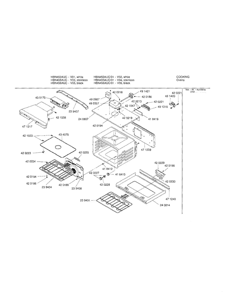Lower Cavity Diagram and Parts List for HBN455AUC 01 Bosch Wall Oven
