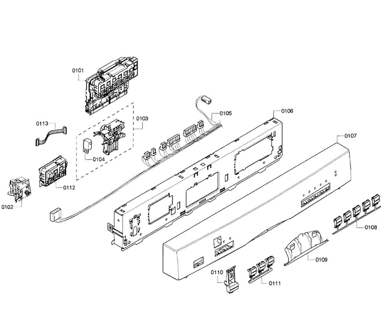 Control Panel Diagram and Parts List for SHE55M15UC 64 Bosch Dishwasher