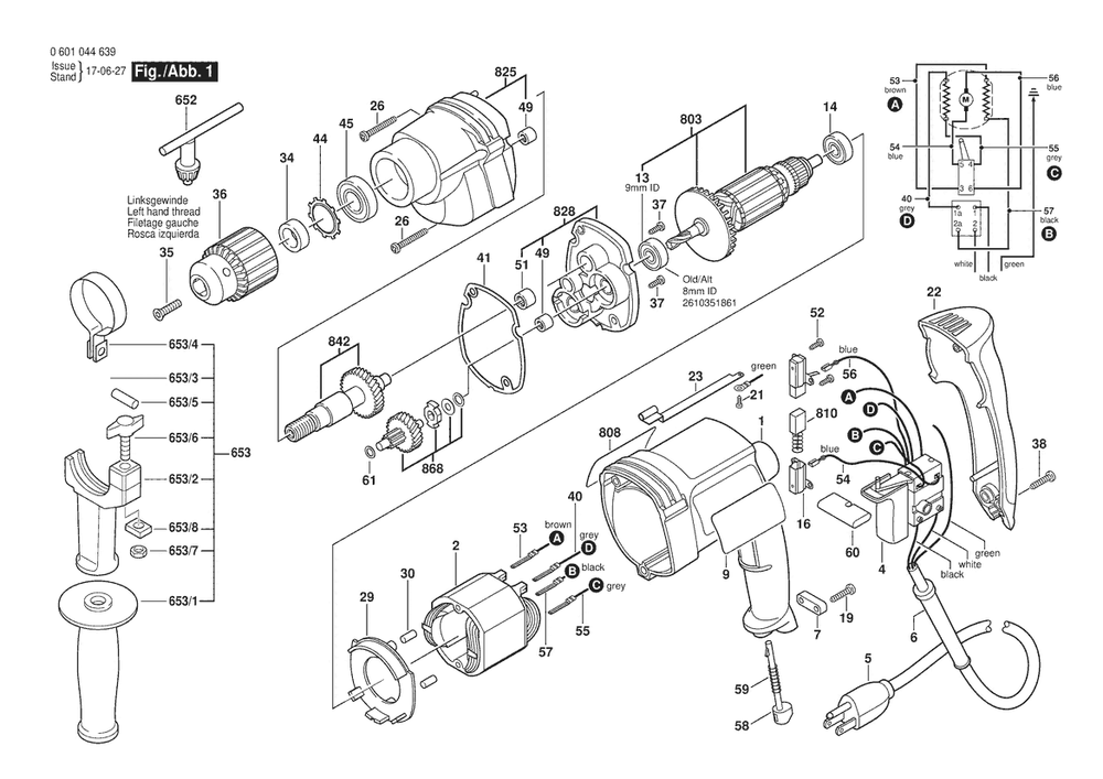 Section 1 Diagram and Parts List for 0601048639  Bosch Drill