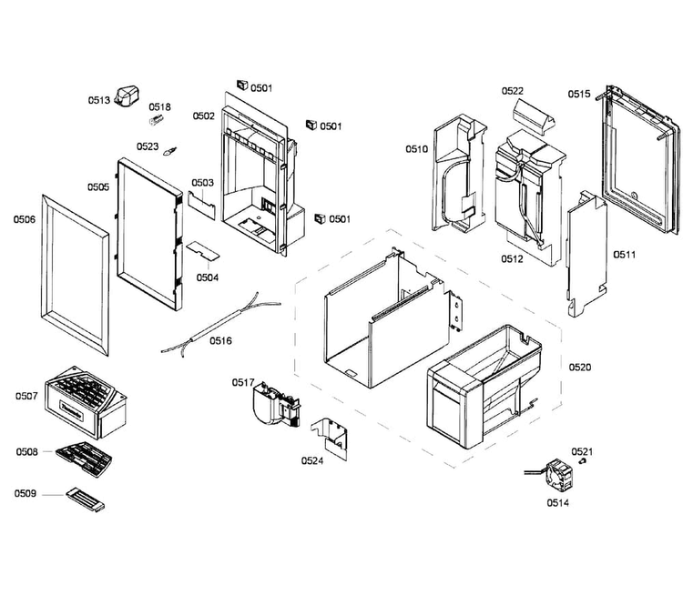 Dispenser Diagram and Parts List for T18ID80NLP 38 Thermador Freezer