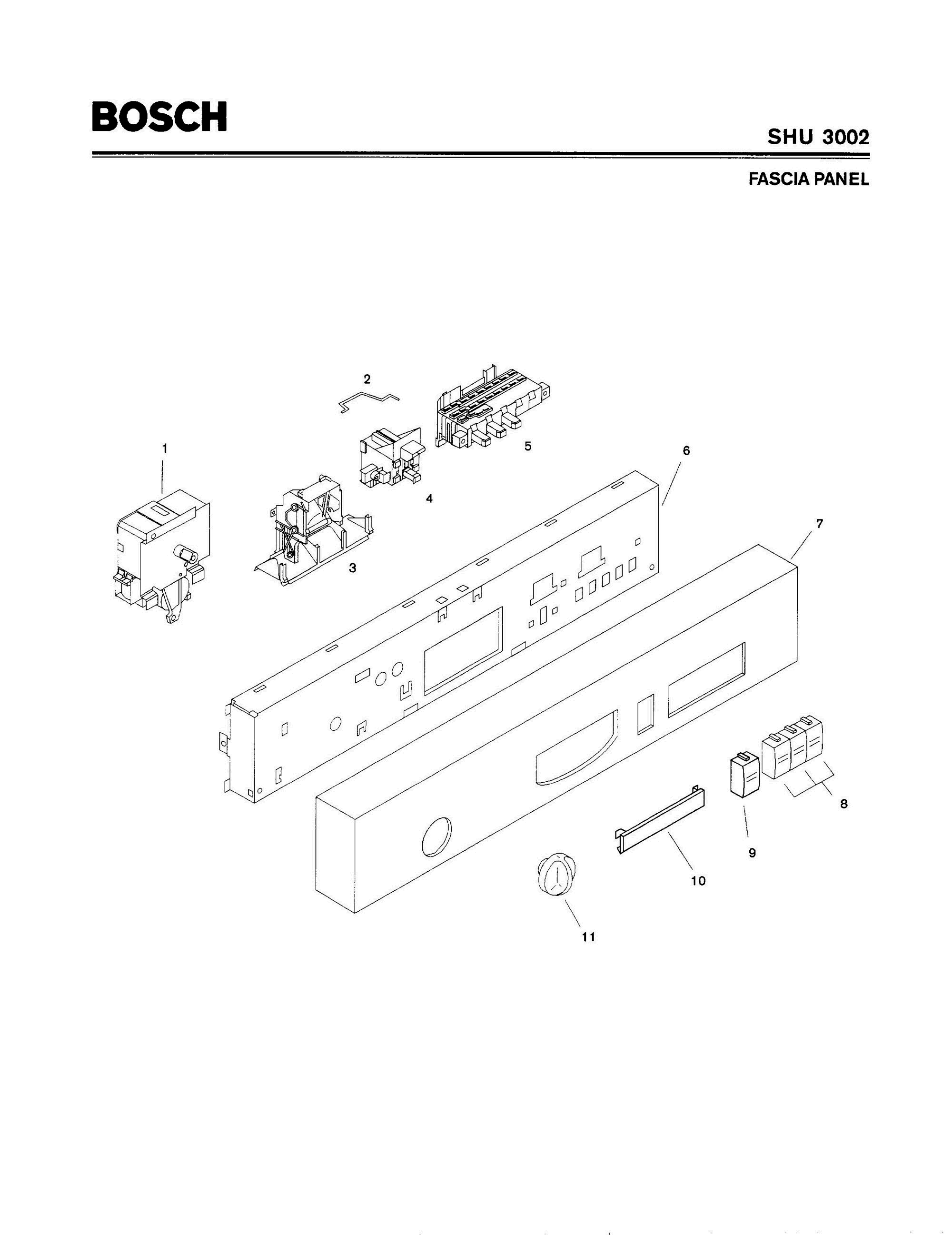 01 - FASCIA PANEL Diagram and Parts List for SHU3002  Bosch Dishwasher