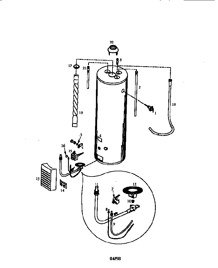 75 Gallon Diagram and Parts List for 153330750  Kenmore Water Heater