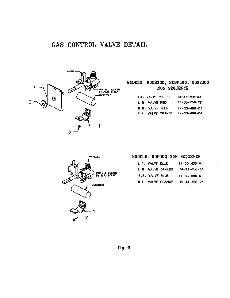 Gas Control Valve Detail Diagram and Parts List for RDF30RS(PRIOR-9707)  Thermador Range