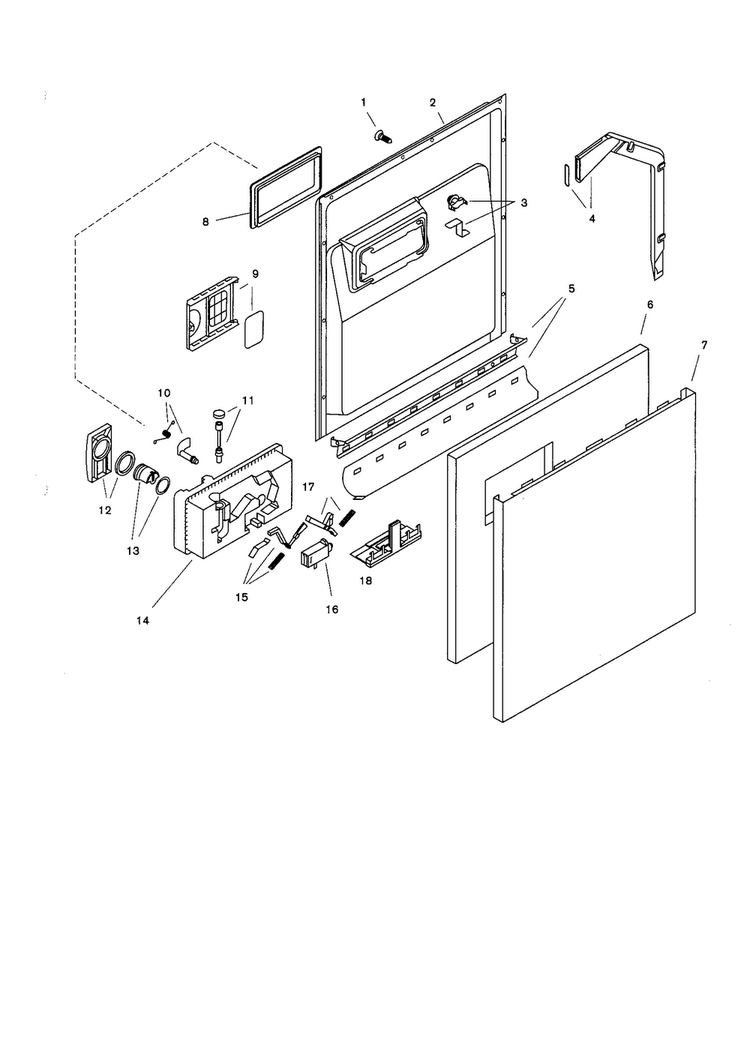 Door Assembly Diagram and Parts List for SHU4006UC 06 Bosch Dishwasher