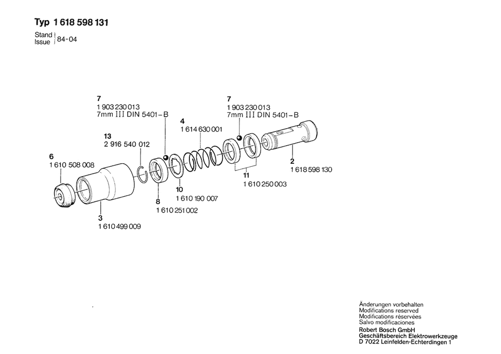 Section 1 Diagram and Parts List for XLBULKWOMAN 1618598131 Bosch Miscellaneous